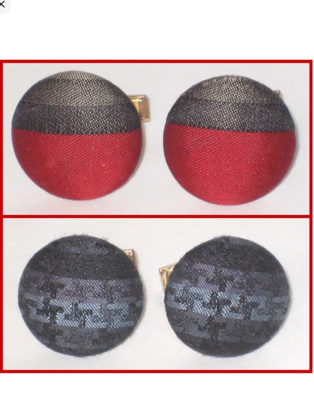 Vintage HARVEY'S Cufflinks - Fabric - Red/Charcoal